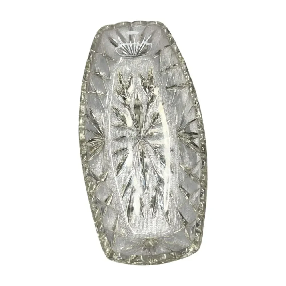 Vintage Pressed Glass Celery Relish Dish Starburst Leaf 9 Inch Clear - Picture 3 of 6